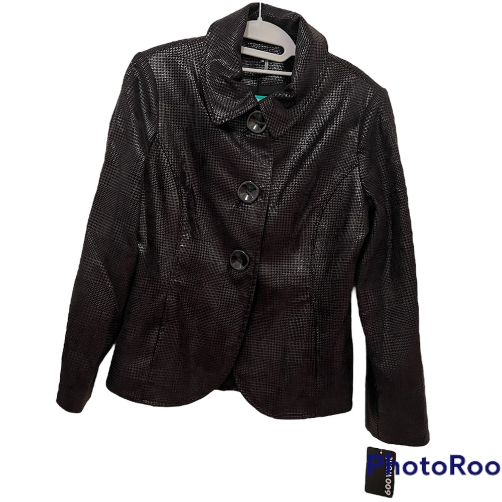 600 West Collection Jacket Black Metallic Glen Plaid Size 10